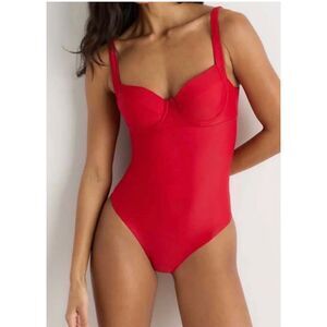 Quince Italian Underwire One Piece Swimsuit Women's Large Tie Back SPF NWT